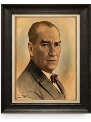 Giyense Tablore Siyah Varaklı Paspartulu Çerçeveli Atatürk Tablo A294