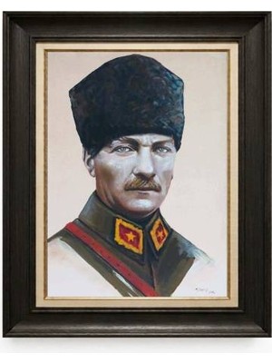 Giyense Tablore Siyah Varaklı Paspartulu Çerçeveli Atatürk Tablo A393