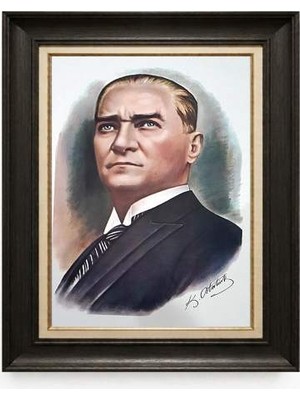 Giyense Tablore Siyah Varaklı Paspartulu Çerçeveli Atatürk Tablo A154