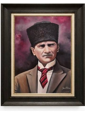 Giyense Tablore Siyah Varaklı Paspartulu Çerçeveli Atatürk Tablo A247