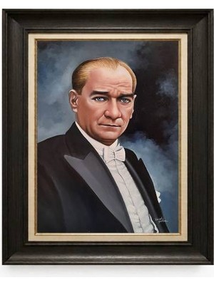 Giyense Tablore Siyah Varaklı Paspartulu Çerçeveli Atatürk Tablo A225