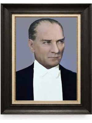 Giyense Tablore Siyah Varaklı Paspartulu Çerçeveli Atatürk Tablo A160