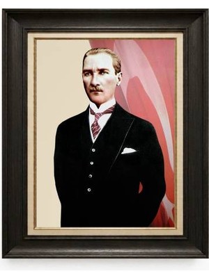 Giyense Tablore Siyah Varaklı Paspartulu Çerçeveli Atatürk Tablo A309