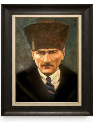 Giyense Tablore Siyah Varaklı Paspartulu Çerçeveli Atatürk Tablo A276
