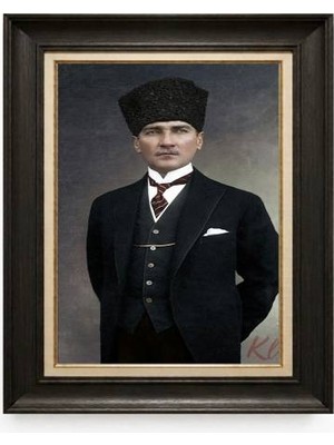 Giyense Tablore Siyah Varaklı Paspartulu Çerçeveli Atatürk Tablo A279