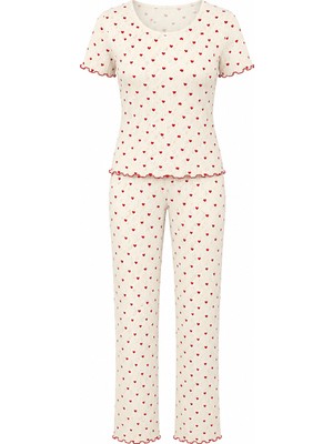 Mjamass Kalpli Pamuk Ajurlu Kaşkorse Kadın Pijama Takımı