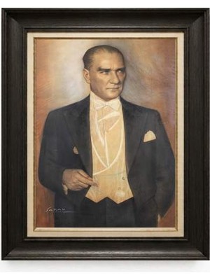 Giyense Tablore Siyah Varaklı Paspartulu Çerçeveli Atatürk Tablo A77
