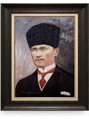 Giyense Tablore Siyah Varaklı Paspartulu Çerçeveli Atatürk Tablo A99