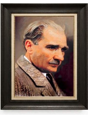 Giyense Tablore Siyah Varaklı Paspartulu Çerçeveli Atatürk Tablo A127