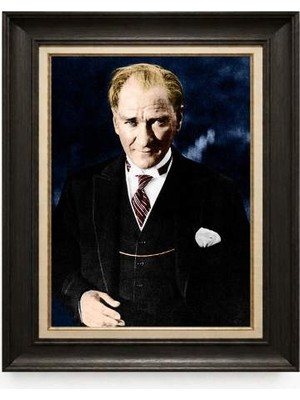Giyense Tablore Siyah Varaklı Paspartulu Çerçeveli Atatürk Tablo A170