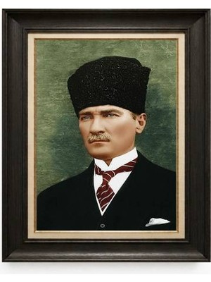 Giyense Tablore Siyah Varaklı Paspartulu Çerçeveli Atatürk Tablo A254