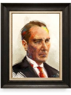 Giyense Tablore Siyah Varaklı Paspartulu Çerçeveli Atatürk Tablo A335