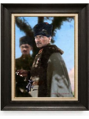 Giyense Tablore Siyah Varaklı Paspartulu Çerçeveli Atatürk Tablo A87