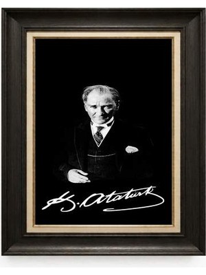 Giyense Tablore Siyah Varaklı Paspartulu Çerçeveli Atatürk Tablo A212
