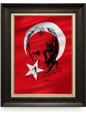 Giyense Tablore Siyah Varaklı Paspartulu Çerçeveli Atatürk Tablo A98