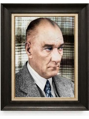 Giyense Tablore Siyah Varaklı Paspartulu Çerçeveli Atatürk Tablo A158