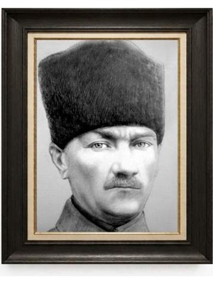 Giyense Tablore Siyah Varaklı Paspartulu Çerçeveli Atatürk Tablo A172