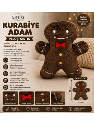 Mersi Shop Kurabiye Adam Peluş Yastık Sevimli Dekoratif Yumuşak Oyuncak Çocuk Odası Peluşu