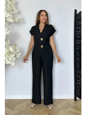 Ges Moda G1871 Düğme Detaylı Ikili Takım Siyah
