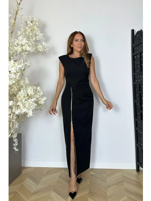 Ges Moda G1889 Drape ve Yırtmaç Detaylı Elbise Siyah