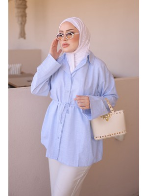 İmaj Butik Bebe Mavi Bel Bağlamalı Çizgili Gömlek