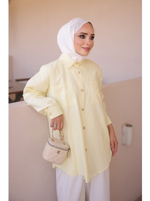 İmaj Butik Sarı Düğmeli Çift Cepli Gömlek