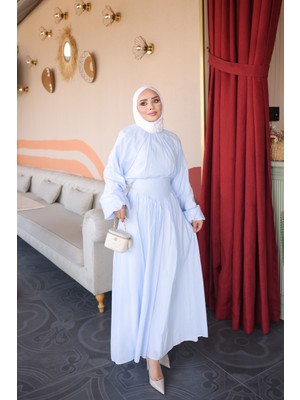 İmaj Butik Bebe Mavi Kol Lastikli Bluz Etekli Takım