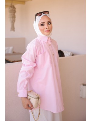 İmaj Butik Pembe Düğmeli Çift Cepli Gömlek