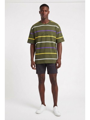 Blow Up Future Gen Çizgili Haki Oversize Erkek T-Shirt 141678