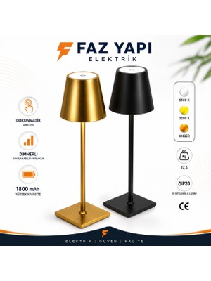 Cata CT-8437 Şarjlı Dokunmatik Masa Lambası Dimmerli 1800MAH 3 Renk Işık Gold Siyah