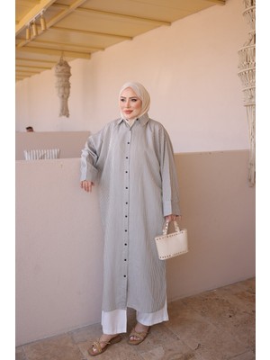 İmaj Butik Siyah Çizgili Uzun Salaş Tunik