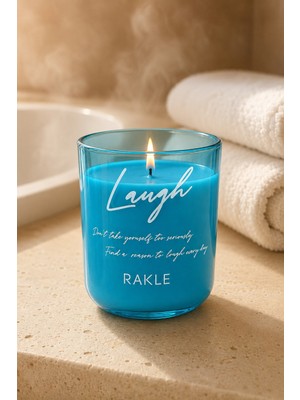 Rakle Laugh Cool Linen Temiz Keten Kokulu Turkuaz Cam Mum – Dekoratif Kutulu 175 gr