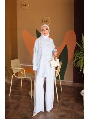 İmaj Butik Bebe Mavi Gömlek Yaka Tunik Pantolonlu Takım