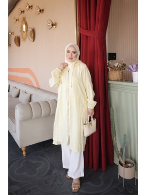 İmaj Butik Sarı Kol Lastikli Fermuarlı Kap