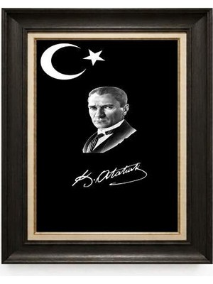 Giyense Tablore Siyah Varaklı Paspartulu Çerçeveli Atatürk Tablo A50