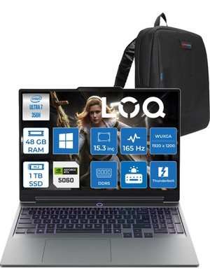 Lenovo Loq 15IPH11 Intel Core Ultra 7 356H Aı 48GB Ddr5 1tb SSD 8GB/RTX5060 115W 15.3" Wuxga 165Hz, G-Sync IPS 300NITS 100% Srgb WINDOWS11PRO Gaming Bilgisayar W83SL001PTRP19+ZETTAÇANTA