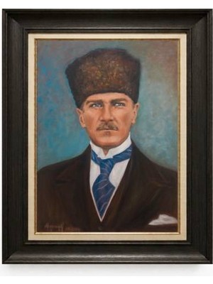 Giyense Tablore Siyah Varaklı Paspartulu Çerçeveli Atatürk Tablo A264