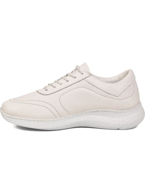 Voyager Kadın Hakiki Deri Hafızalı Taban Lastik Bağcıklı Beyaz Casual Sneaker Ayakkabı 8439 Z