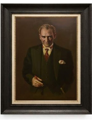 Giyense Tablore Siyah Varaklı Paspartulu Çerçeveli Atatürk Tablo A171