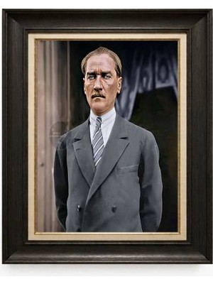 Giyense Tablore Siyah Varaklı Paspartulu Çerçeveli Atatürk Tablo A236