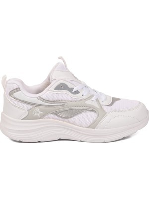 Look Life Beyaz-Gri Fileli Hava Alabilen Bağcıklı Rahat Tabanlı Unisex Yürüyüş ve Spor Ayakkabı Sneaker 26106 G