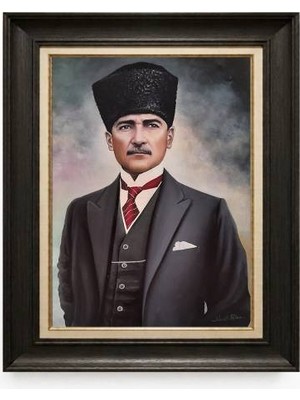 Giyense Tablore Siyah Varaklı Paspartulu Çerçeveli Atatürk Tablo A232