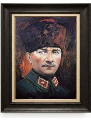 Giyense Tablore Siyah Varaklı Paspartulu Çerçeveli Atatürk Tablo A100