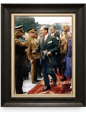 Giyense Tablore Siyah Varaklı Paspartulu Çerçeveli Atatürk Tablo A266