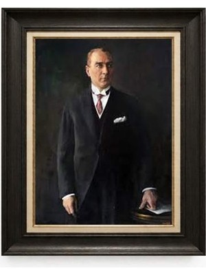 Giyense Tablore Siyah Varaklı Paspartulu Çerçeveli Atatürk Tablo A201