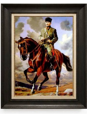 Giyense Tablore Siyah Varaklı Paspartulu Çerçeveli Atatürk Tablo A374