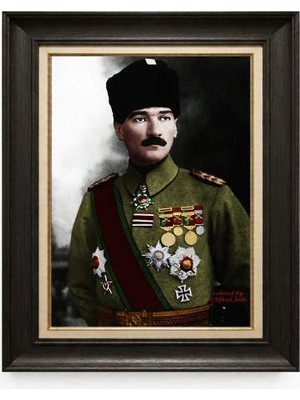 Giyense Tablore Siyah Varaklı Paspartulu Çerçeveli Atatürk Tablo A60