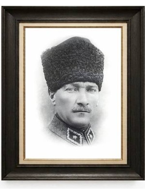 Giyense Tablore Siyah Varaklı Paspartulu Çerçeveli Atatürk Tablo A228
