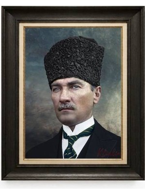 Giyense Tablore Siyah Varaklı Paspartulu Çerçeveli Atatürk Tablo A389