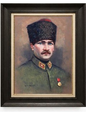 Giyense Tablore Siyah Varaklı Paspartulu Çerçeveli Atatürk Tablo A194